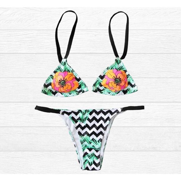 Floral Chevron Fern Triangle Bikini XL - Picture 4 of 6